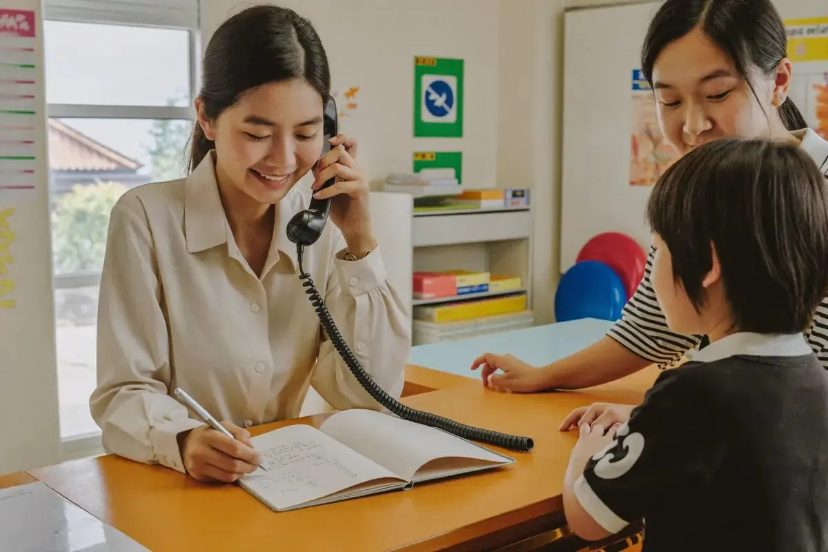 A learning centre receptionist booking an appointment by phone